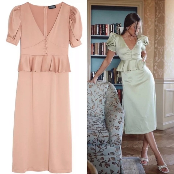 Danielle Bernstein Puff Sleeve Cork Dress NWT - Picture 2 of 6